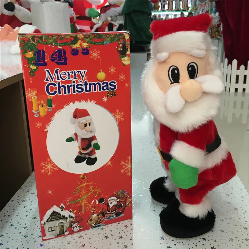 Musical Santa toy in festive packaging box perfect for Christmas gift giving
