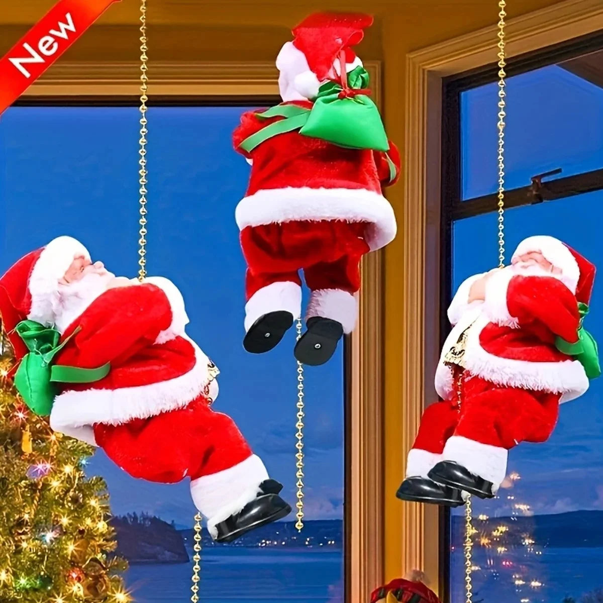 Musical animated santa climbing display festive holiday decoration indoor tree wall