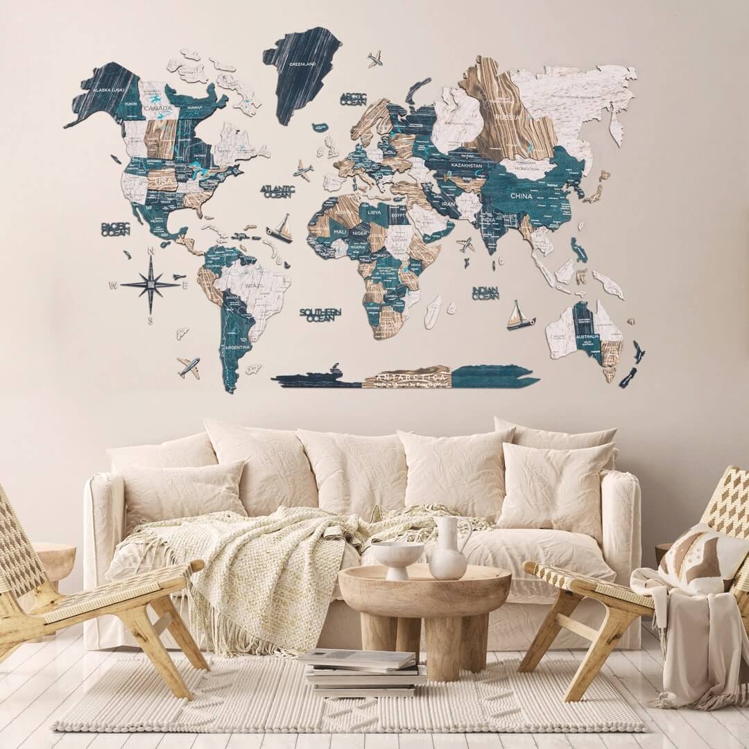 3D Wooden Luminous World Map Wall Art - Mystery
