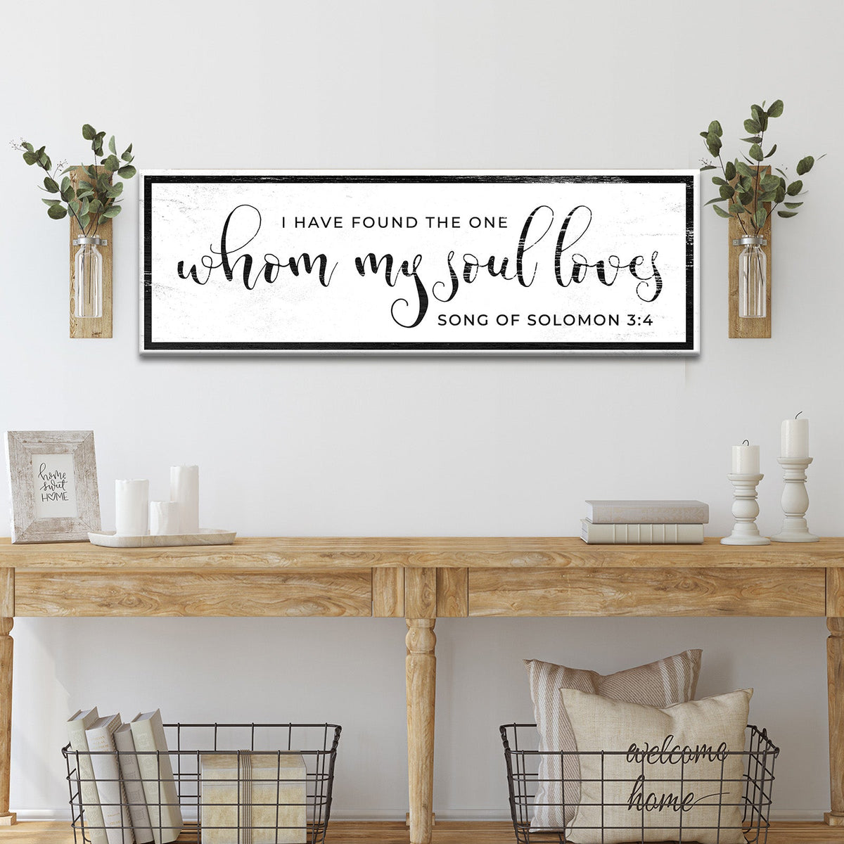 Whom My Soul Loves Bold Script canvas shown in a styled room setting, view 2
