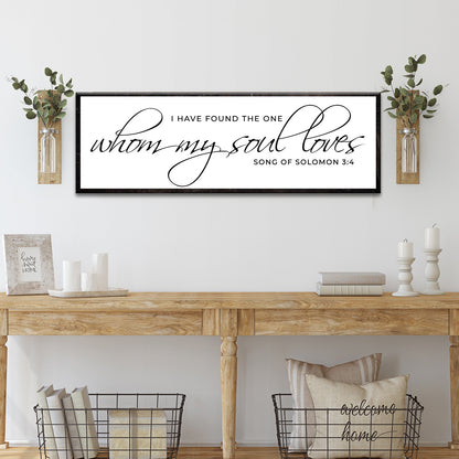 Whom My Soul Loves Thin Script canvas shown in a styled room setting, view 2