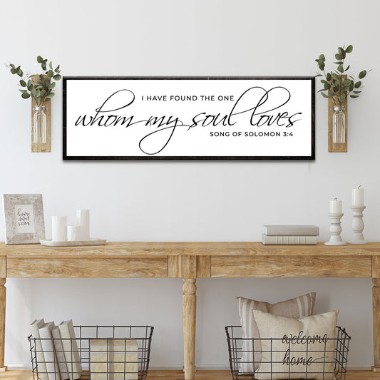 Whom My Soul Loves Thin Script canvas shown in a styled room setting, view 2