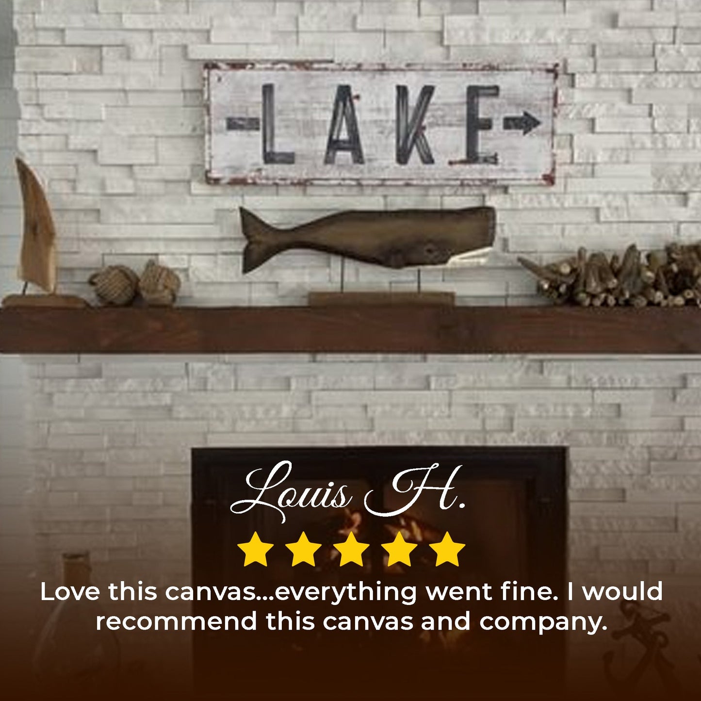 Rustic Lake Arrow Directional Canvas Sign