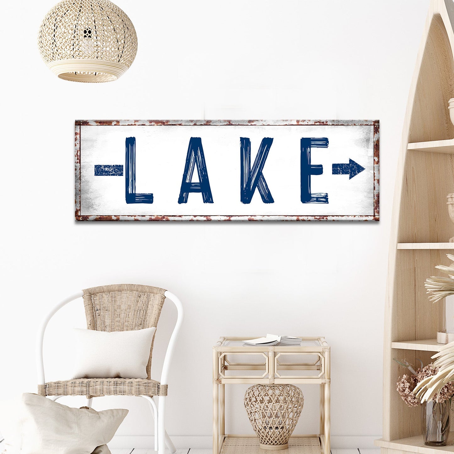 Rustic Lake Arrow Directional Canvas Sign