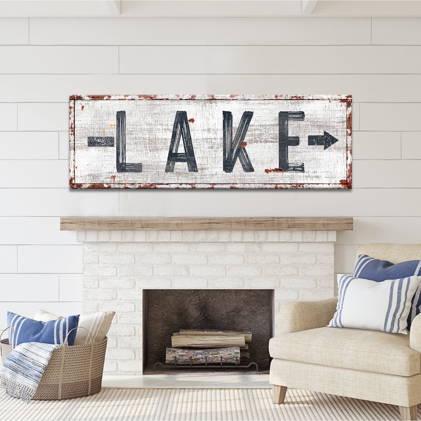 Rustic Lake Arrow Directional Canvas Sign