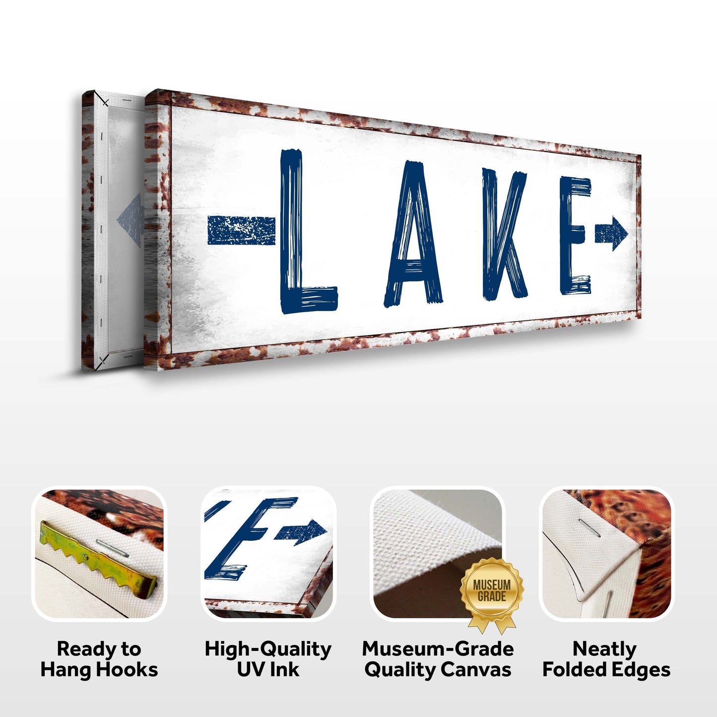 Rustic Lake Arrow Directional Canvas Sign