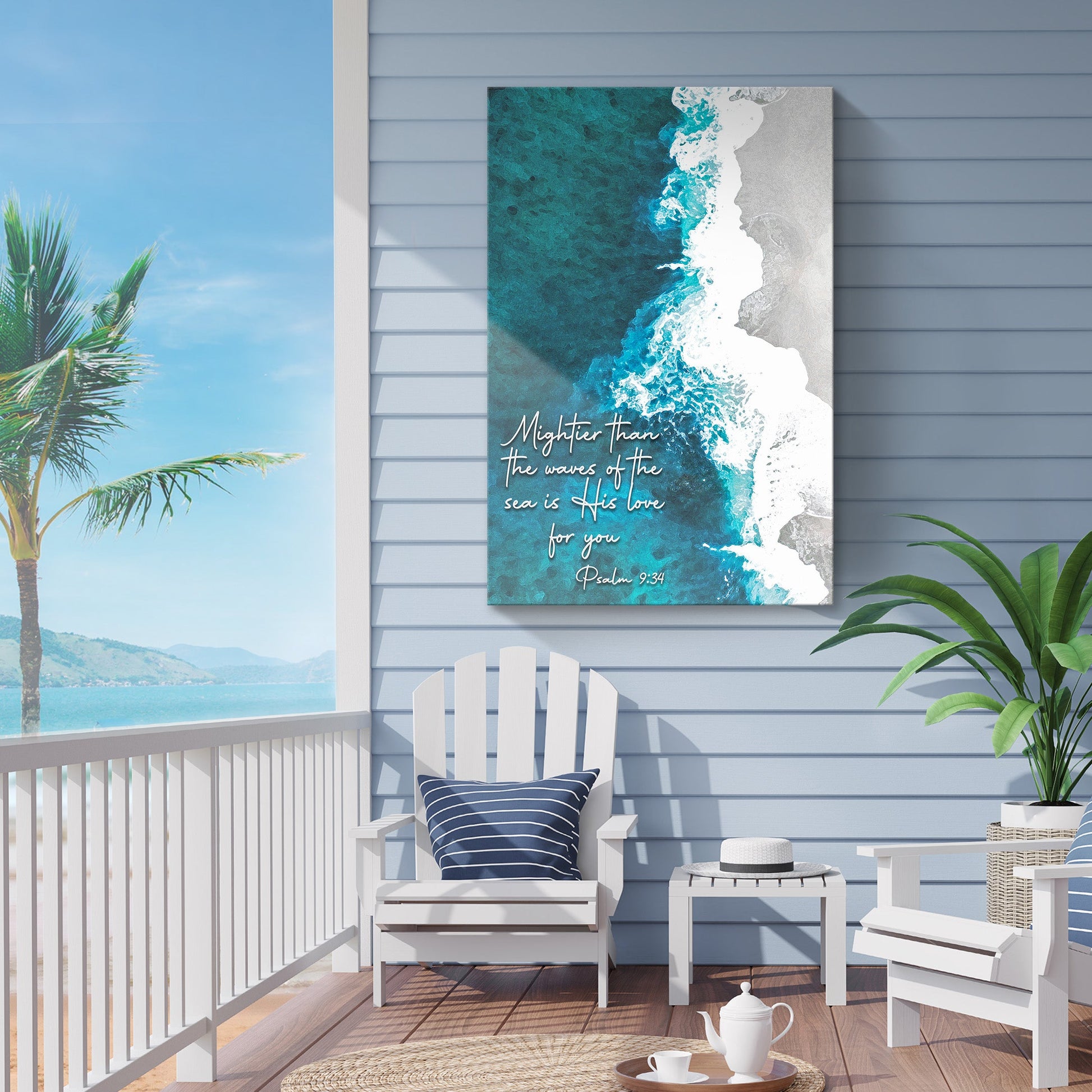 Psalm 93:4 Mightier Than the Waves faith canvas wall art sign, ready to hang