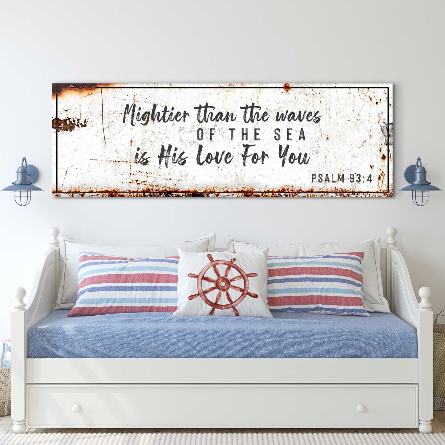 Psalm 93:4 Mightier Than The Waves scripture rustic canvas sign