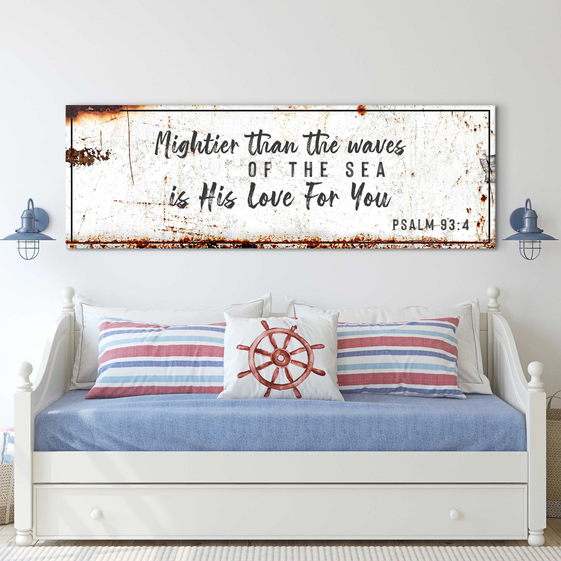 Psalm 93:4 Mightier Than The Waves scripture rustic canvas sign