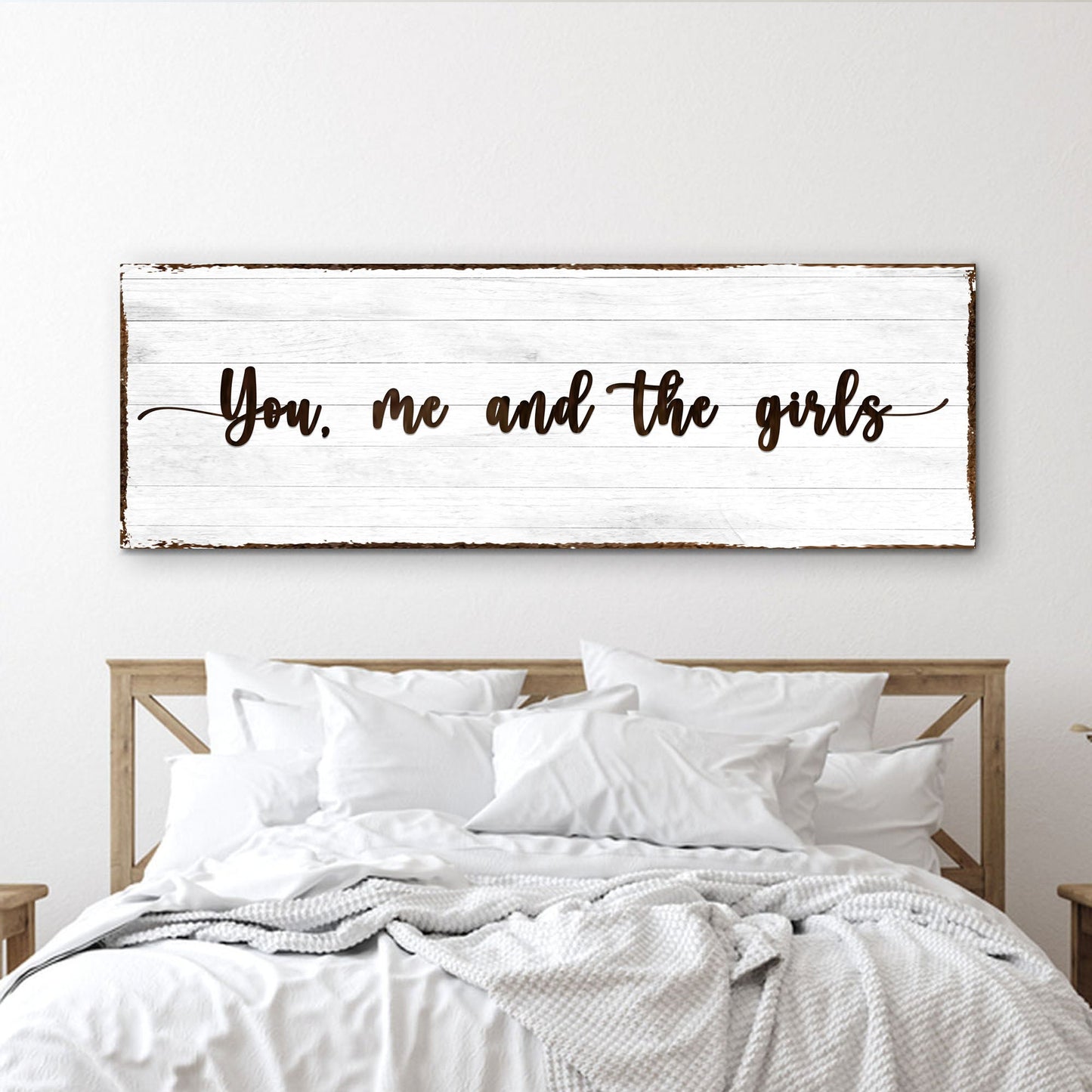 You Me And The Girls family rustic word-art canvas sign