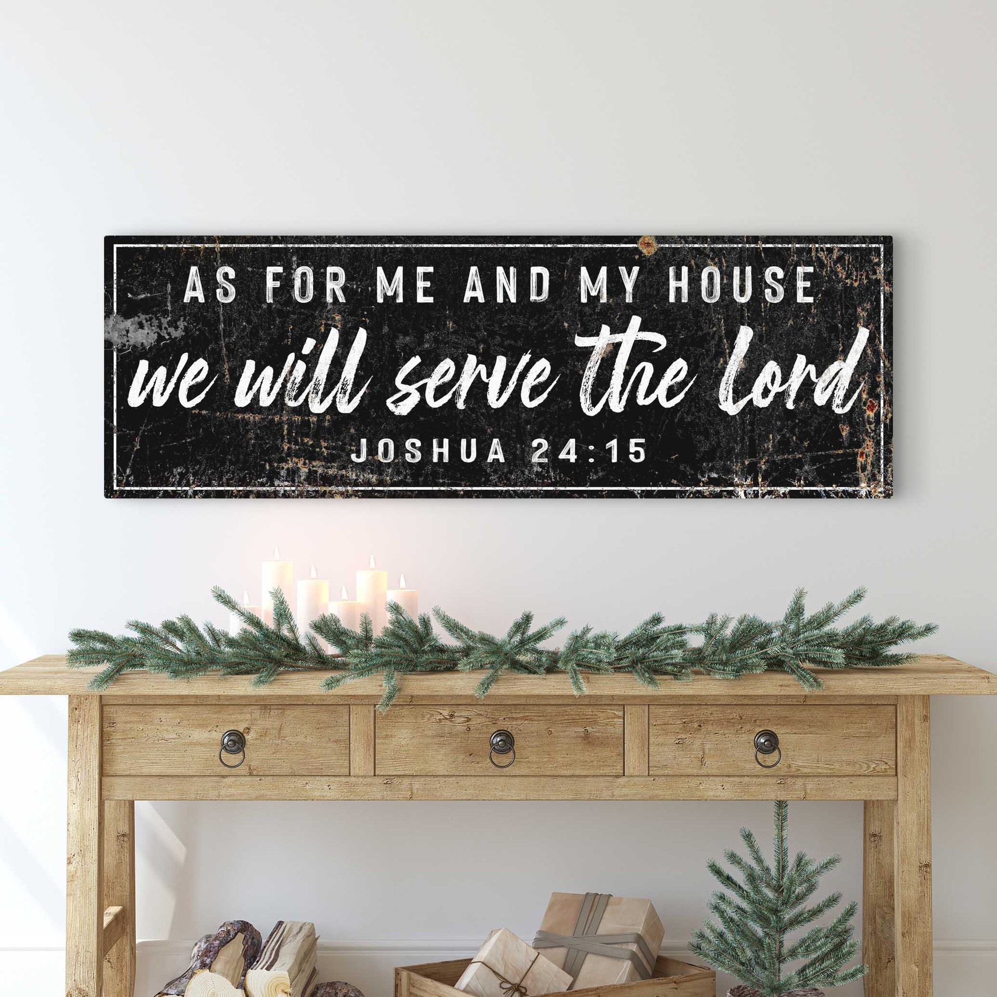 Joshua 24:15 We Will Serve The Lord rustic scripture word-art faith canvas sign ready to hang