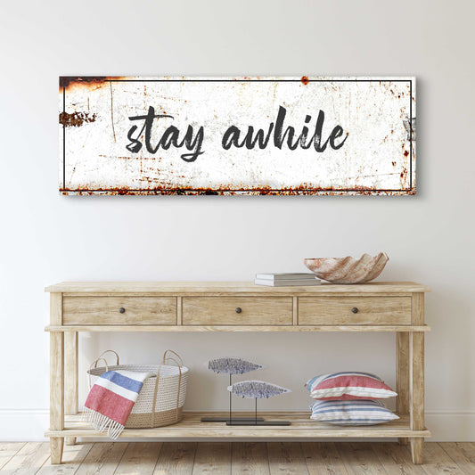 Stay Awhile Rustic Canvas Wall Art