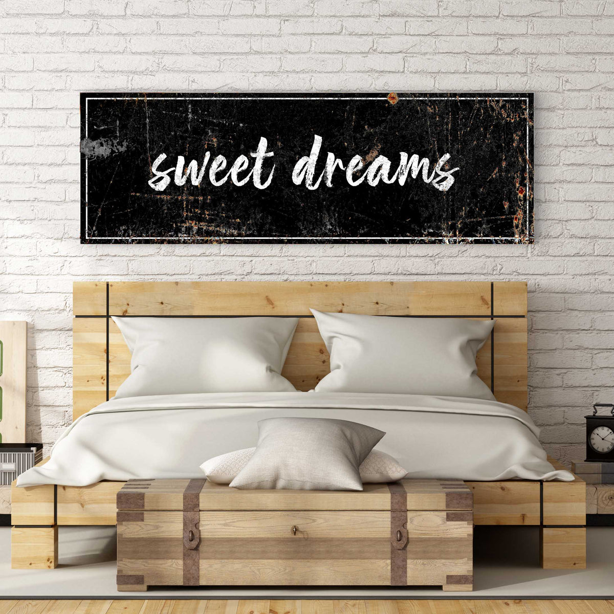 Sweet Dreams black canvas shown in a styled room setting, view 2