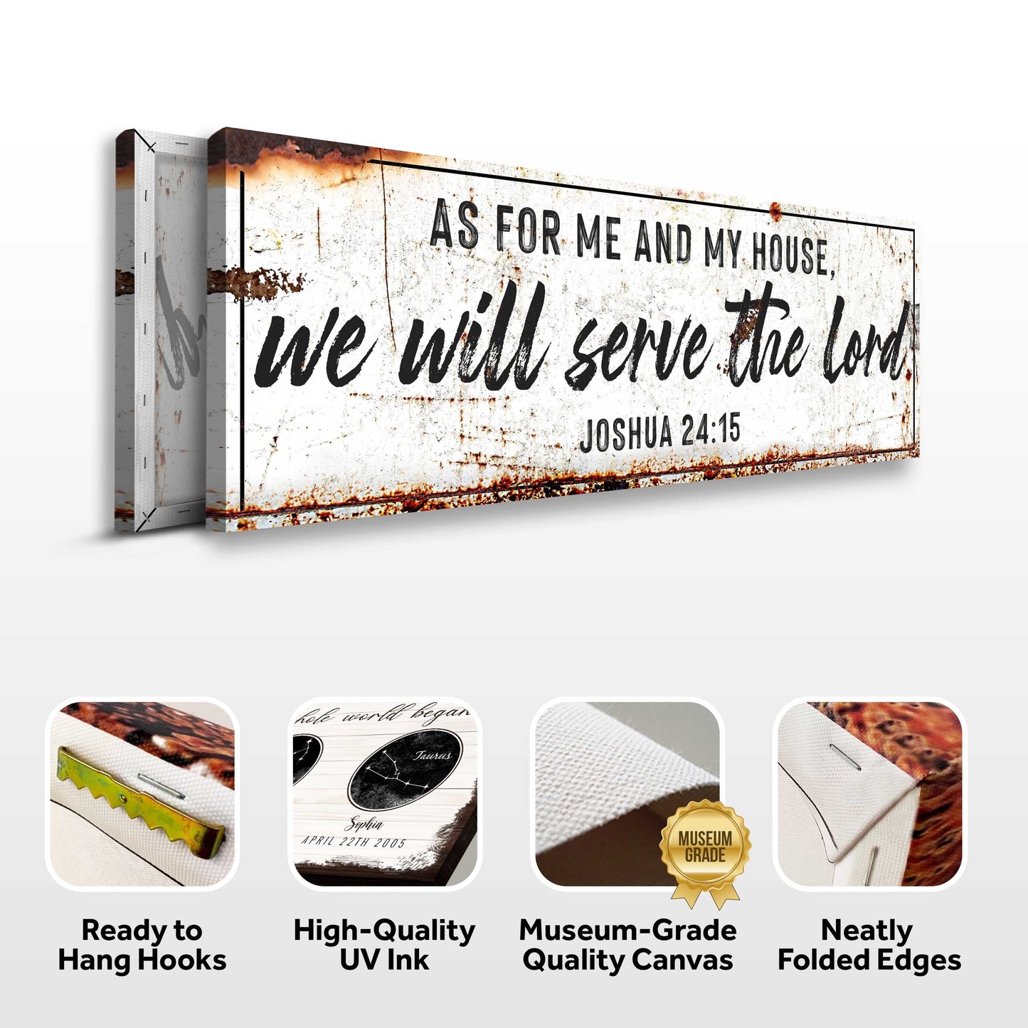 Joshua 24:15 We Will Serve The Lord Rustic Canvas Wall Art Sign