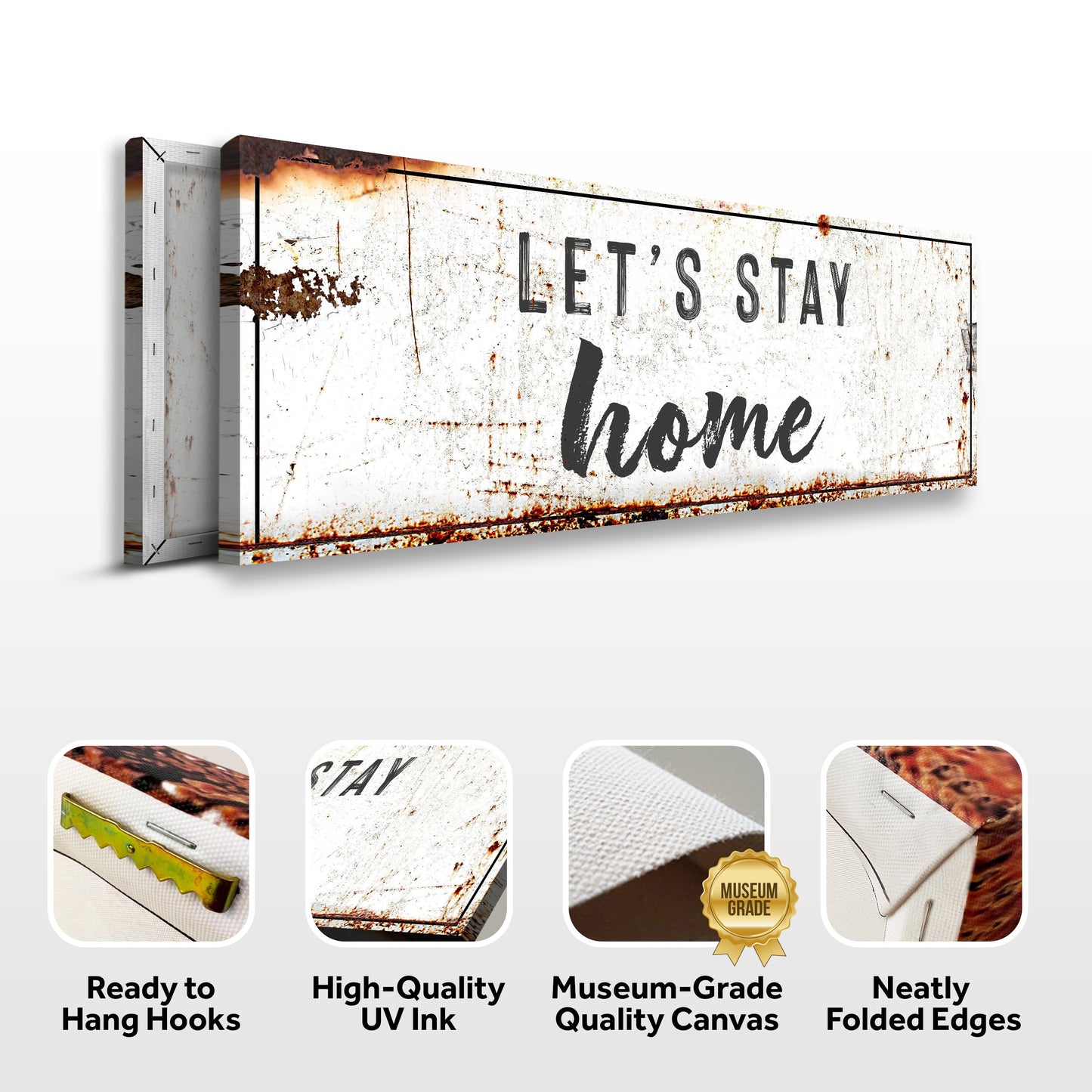Let's Stay Home Rustic Canvas Wall Art