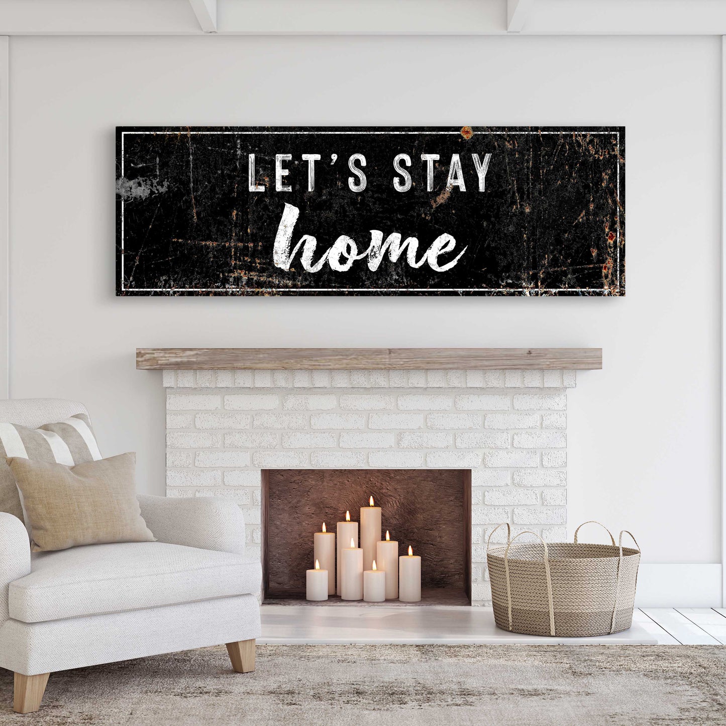Let's Stay Home Rustic Canvas Wall Art