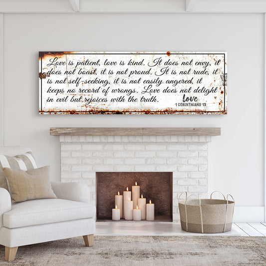 1 Corinthians 13 Love Is Patient faith canvas sign with rustic scripture