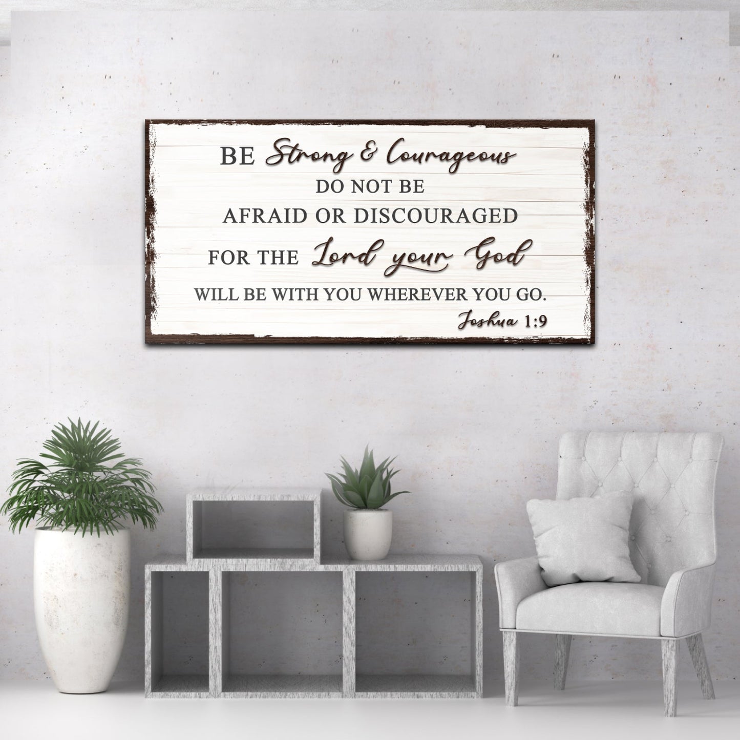 Joshua 1:9 Do Not Be Afraid faith canvas sign with rustic scripture lettering
