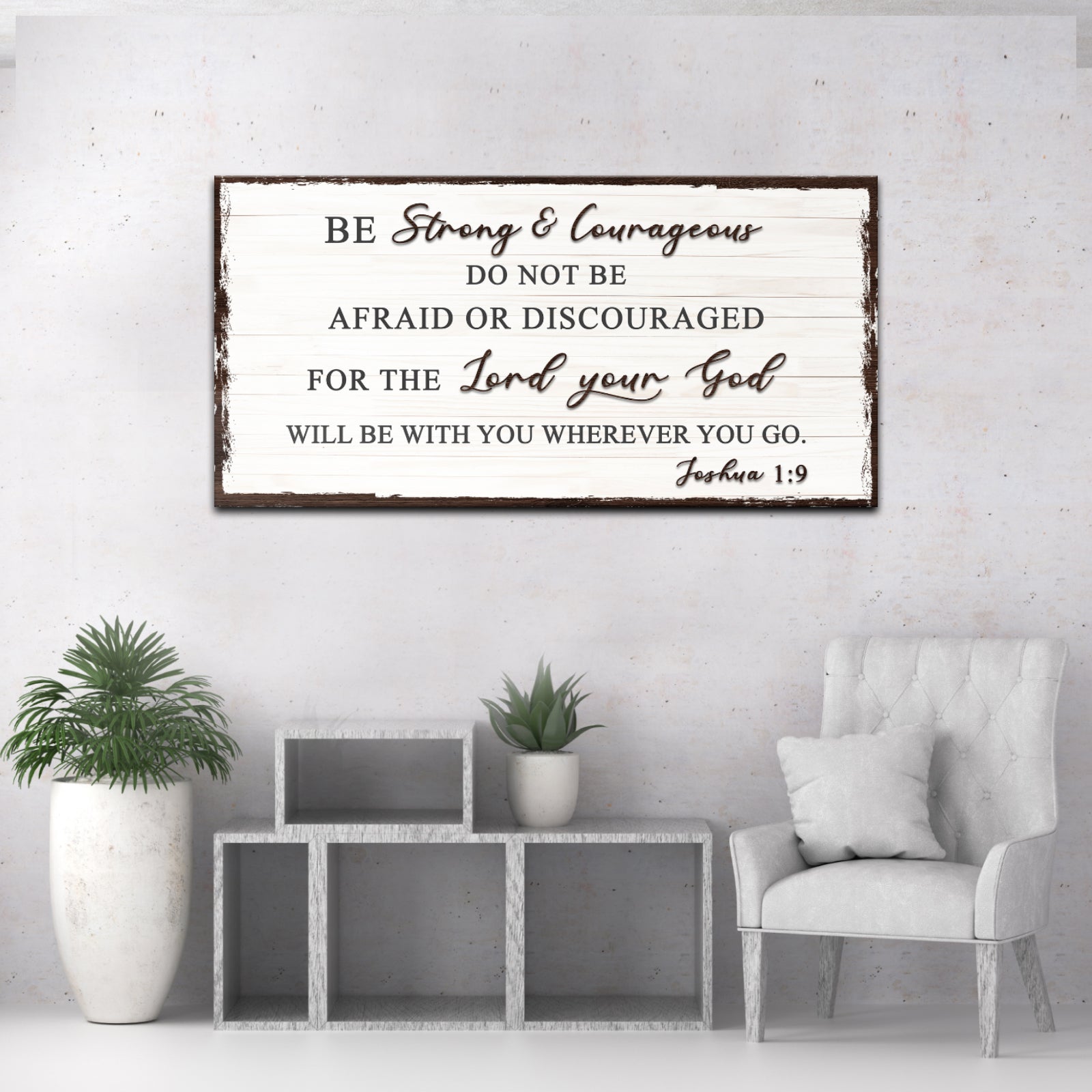 Joshua 1:9 Do Not Be Afraid faith canvas sign with rustic scripture lettering