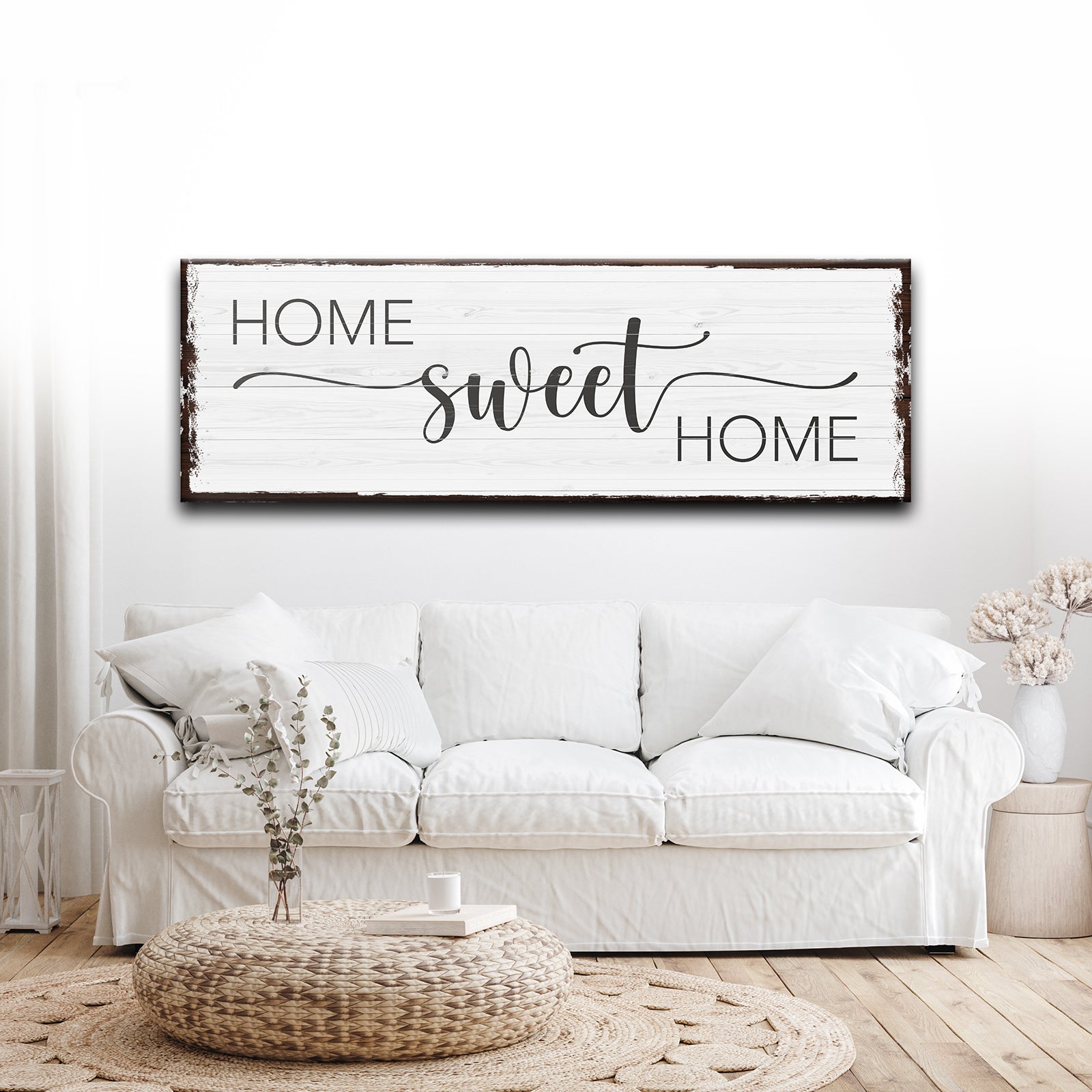 Home Sweet Home rustic canvas sign with farmhouse-style lettering