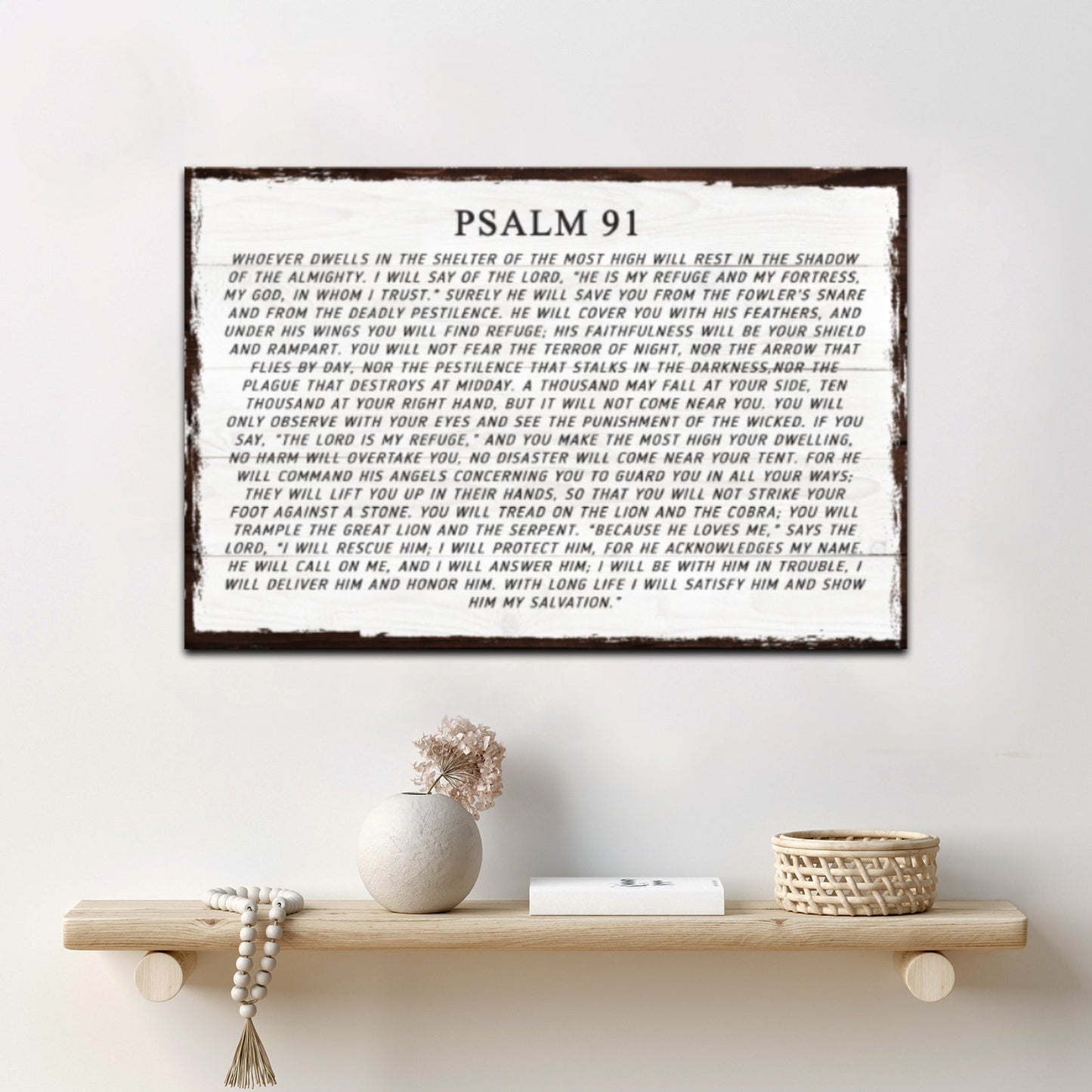 Psalm 91 Whoever Dwells faith canvas sign with scripture verse in graceful lettering