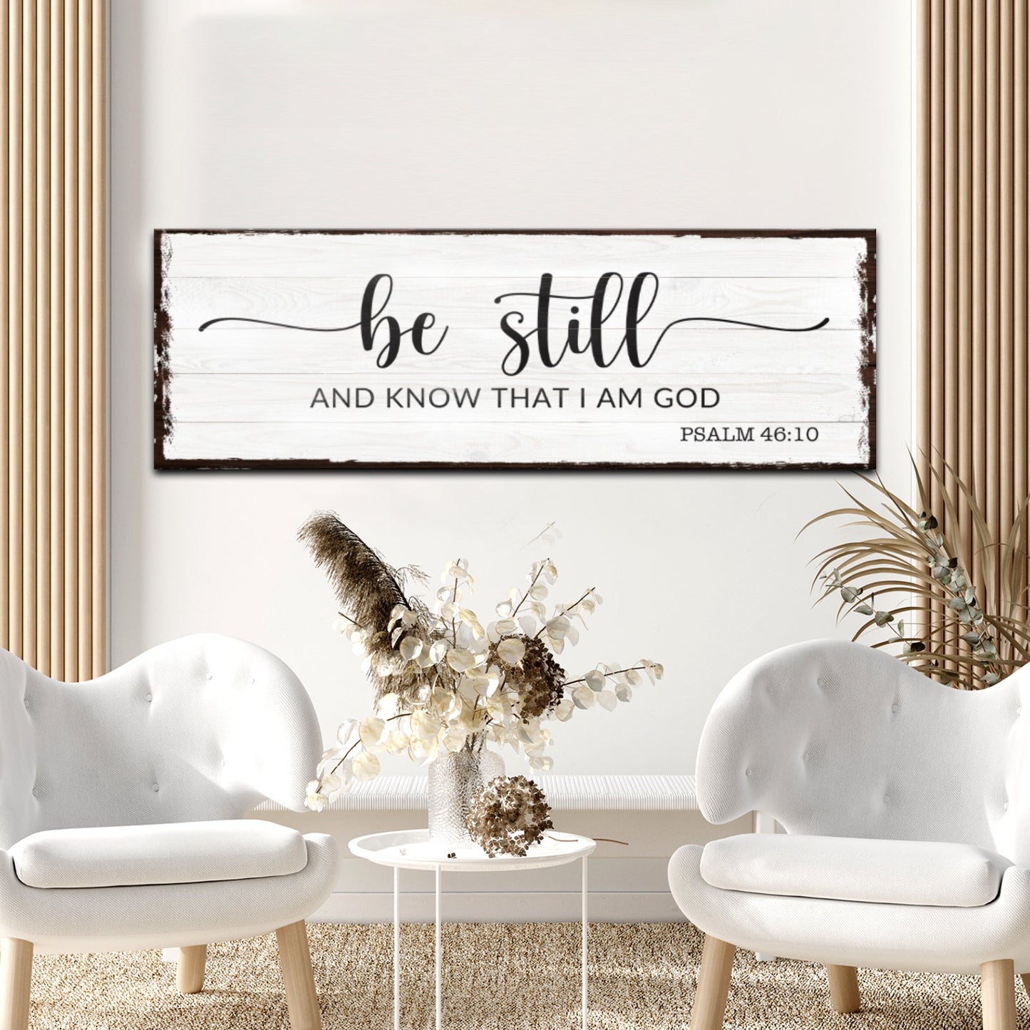 Psalm 46:10 Be Still faith canvas sign with scripture verse in gentle lettering