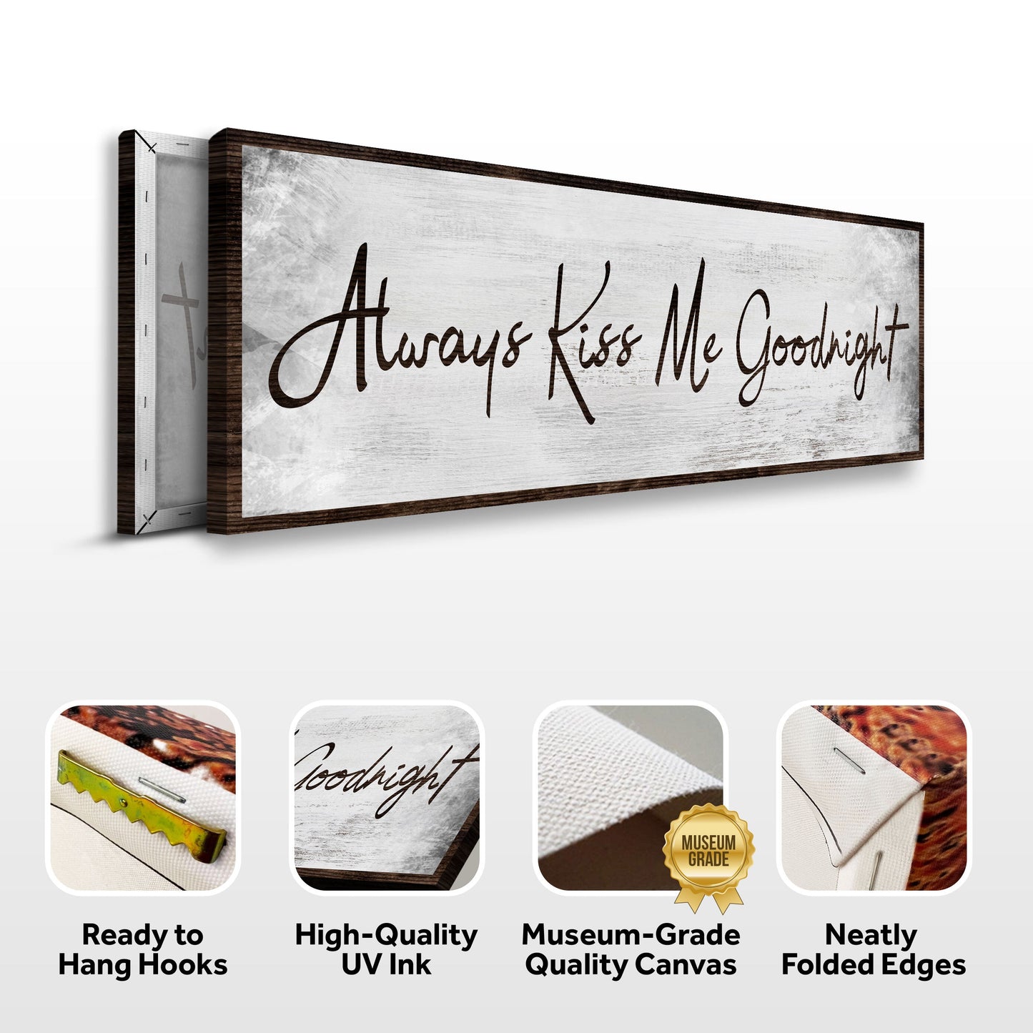 Always Kiss Me Goodnight Couple Canvas Sign IV