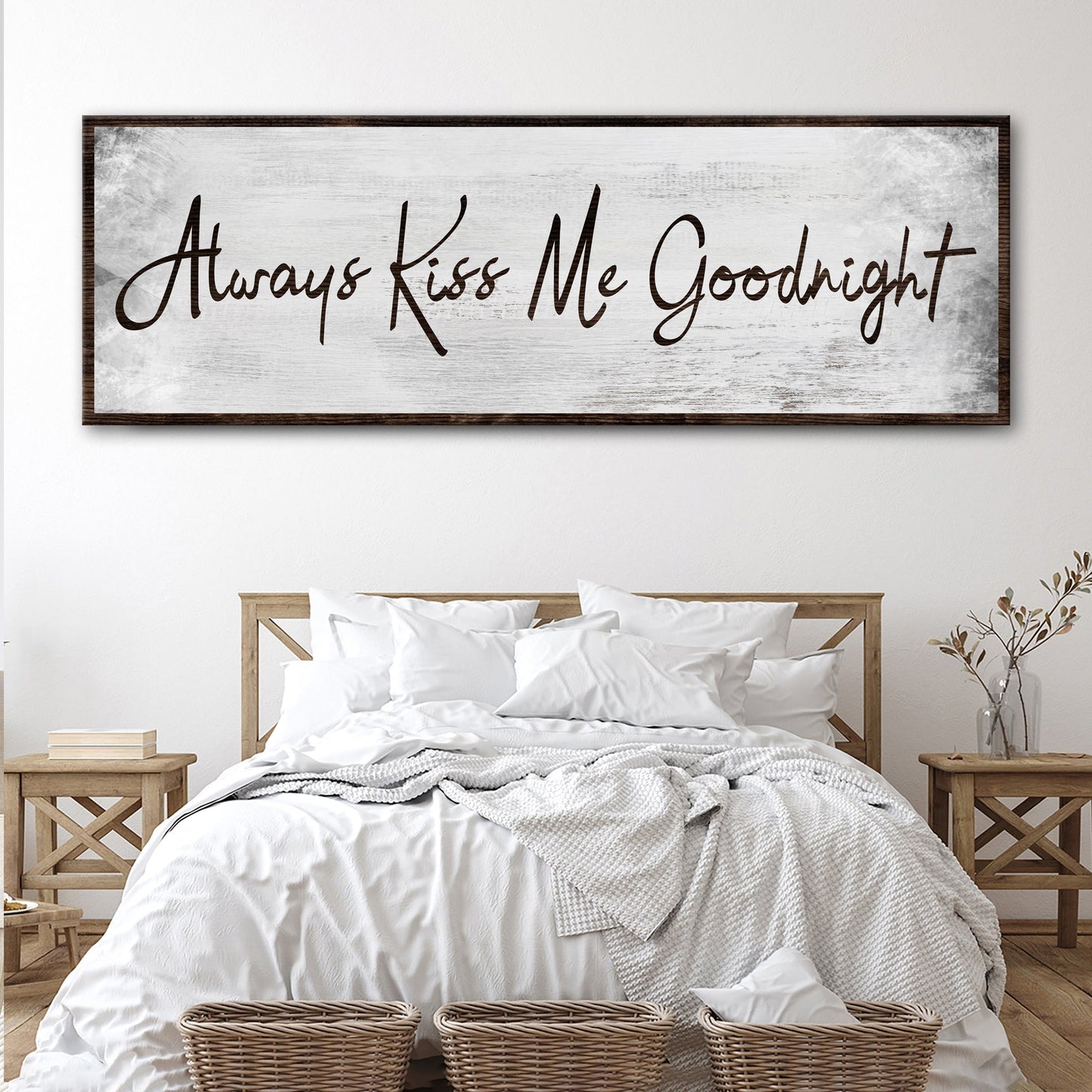 Always Kiss Me Goodnight romantic couple rustic word-art canvas sign