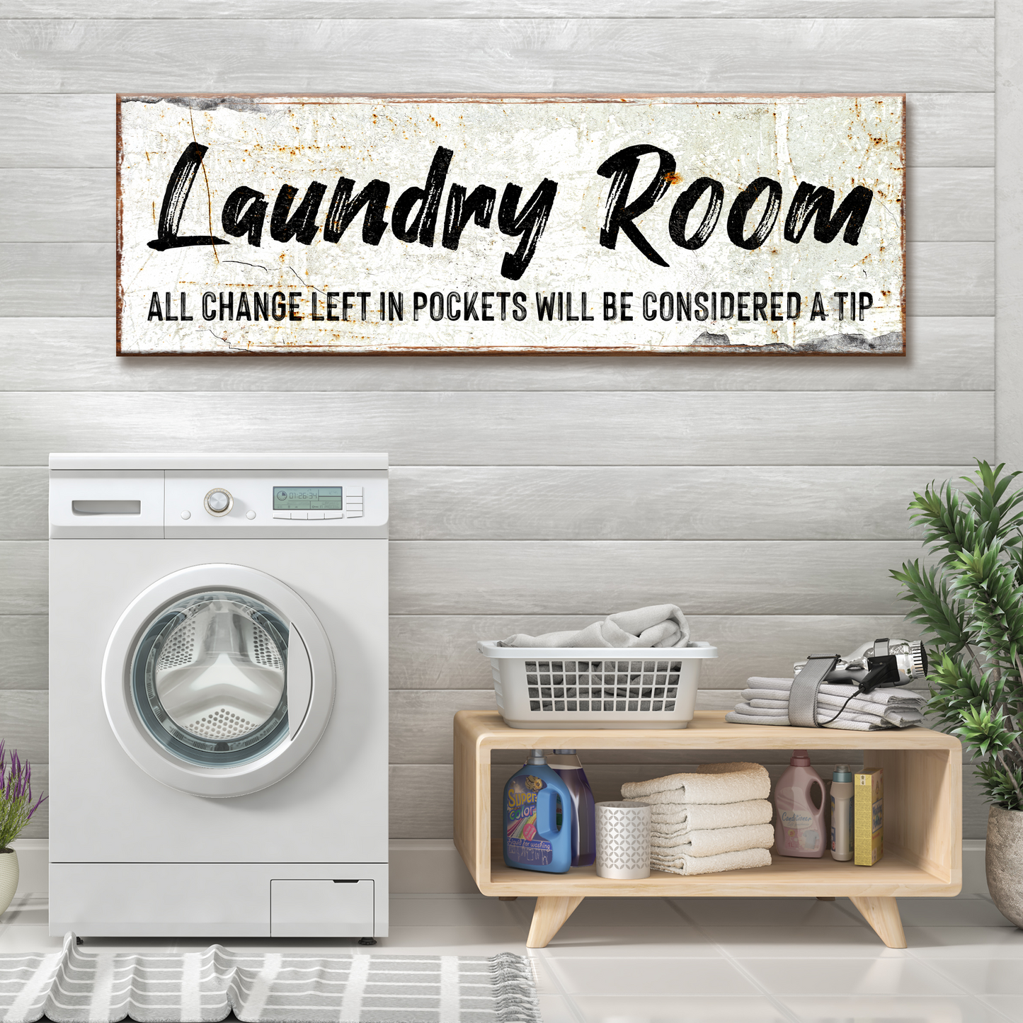 Personalized farmhouse laundry room canvas sign with custom family name