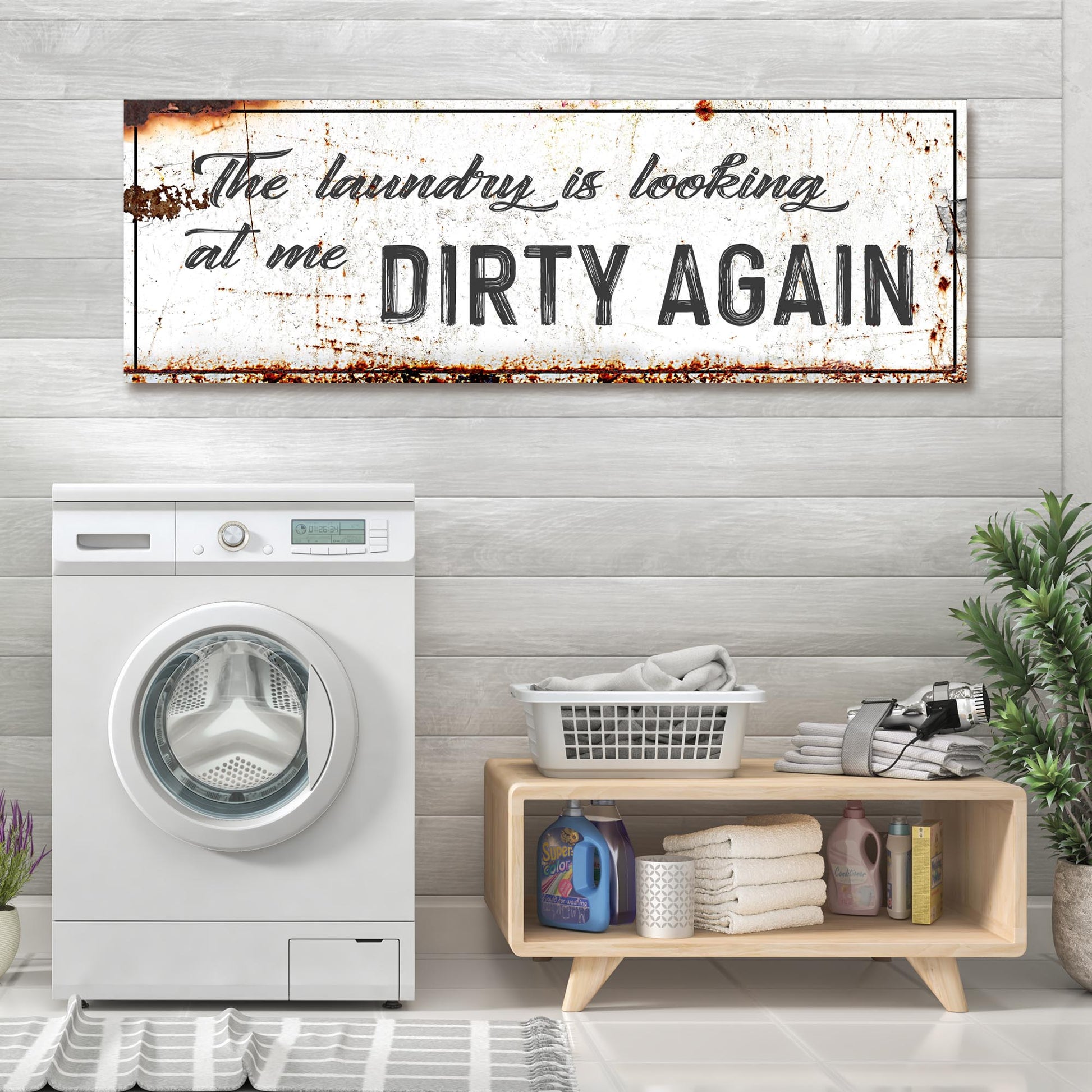 Rustic Dirty Laundry room canvas sign with vintage lettering