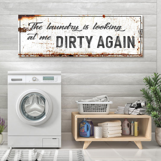 Rustic Dirty Laundry room canvas sign with vintage lettering