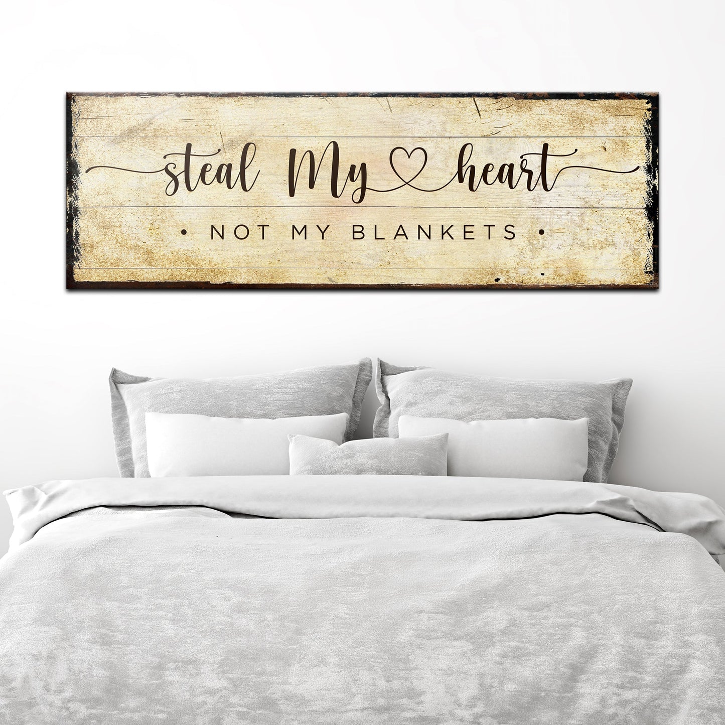 Steal My Heart Not My Blanket couple canvas sign, playful bedroom wall art, ready to hang