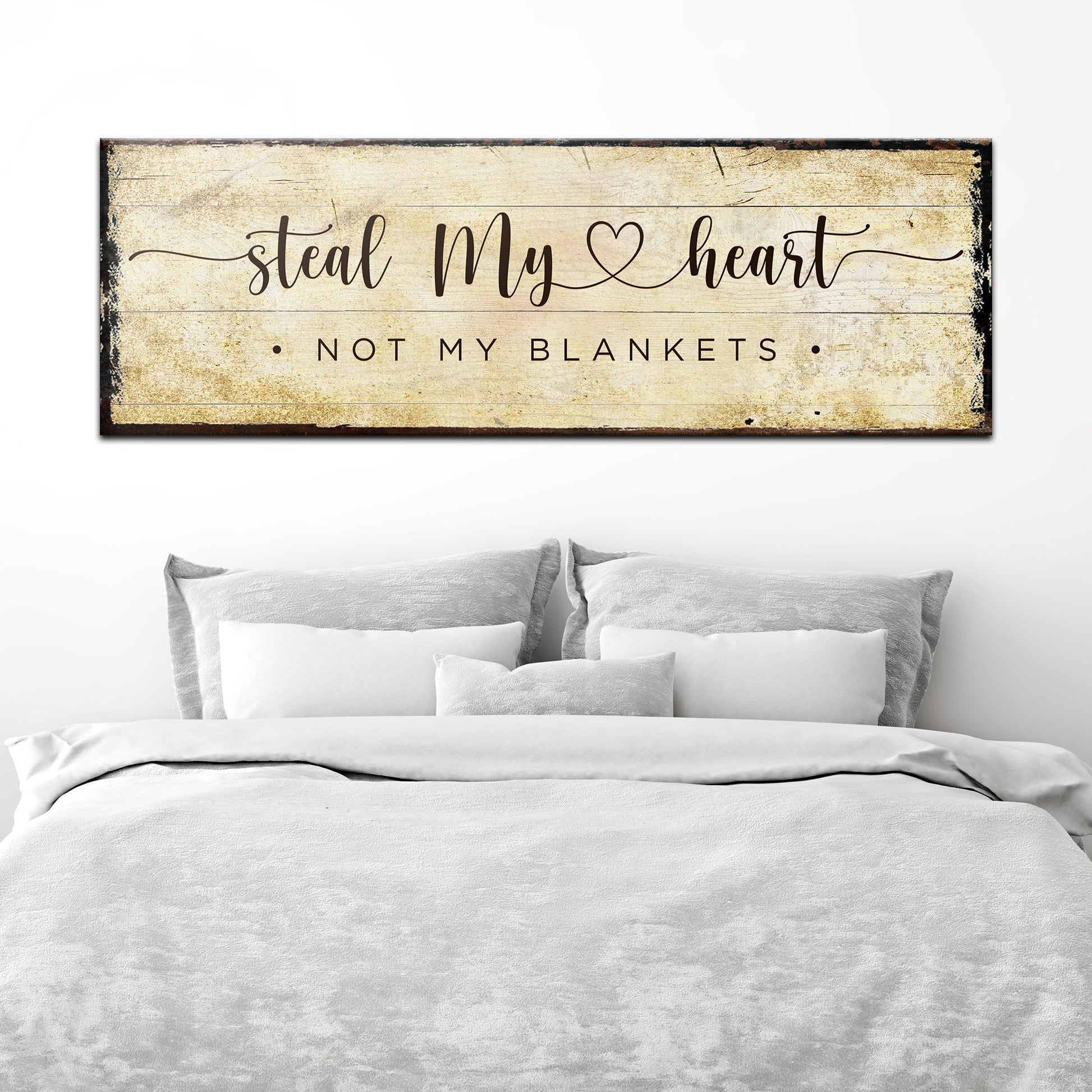 Steal My Heart Not My Blanket couple canvas sign, playful bedroom wall art, ready to hang