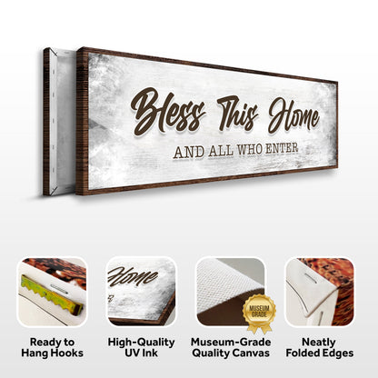 Bless This Home And All Who Enter Faith Canvas Sign