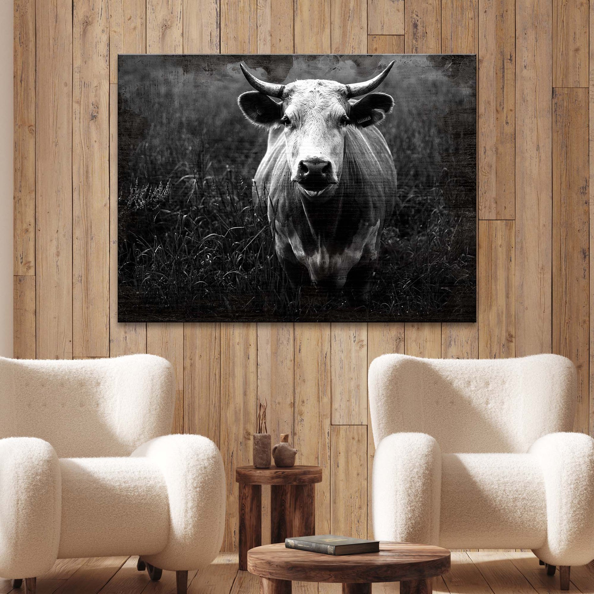 Longhorn cattle portrait rustic canvas wall art
