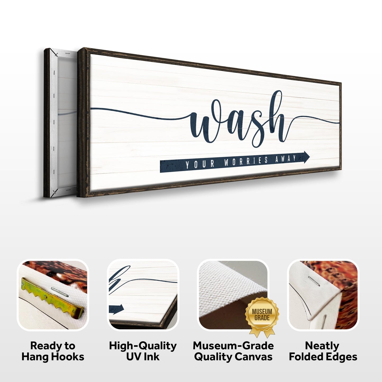 Wash Your Worries Away Bathroom Canvas Sign