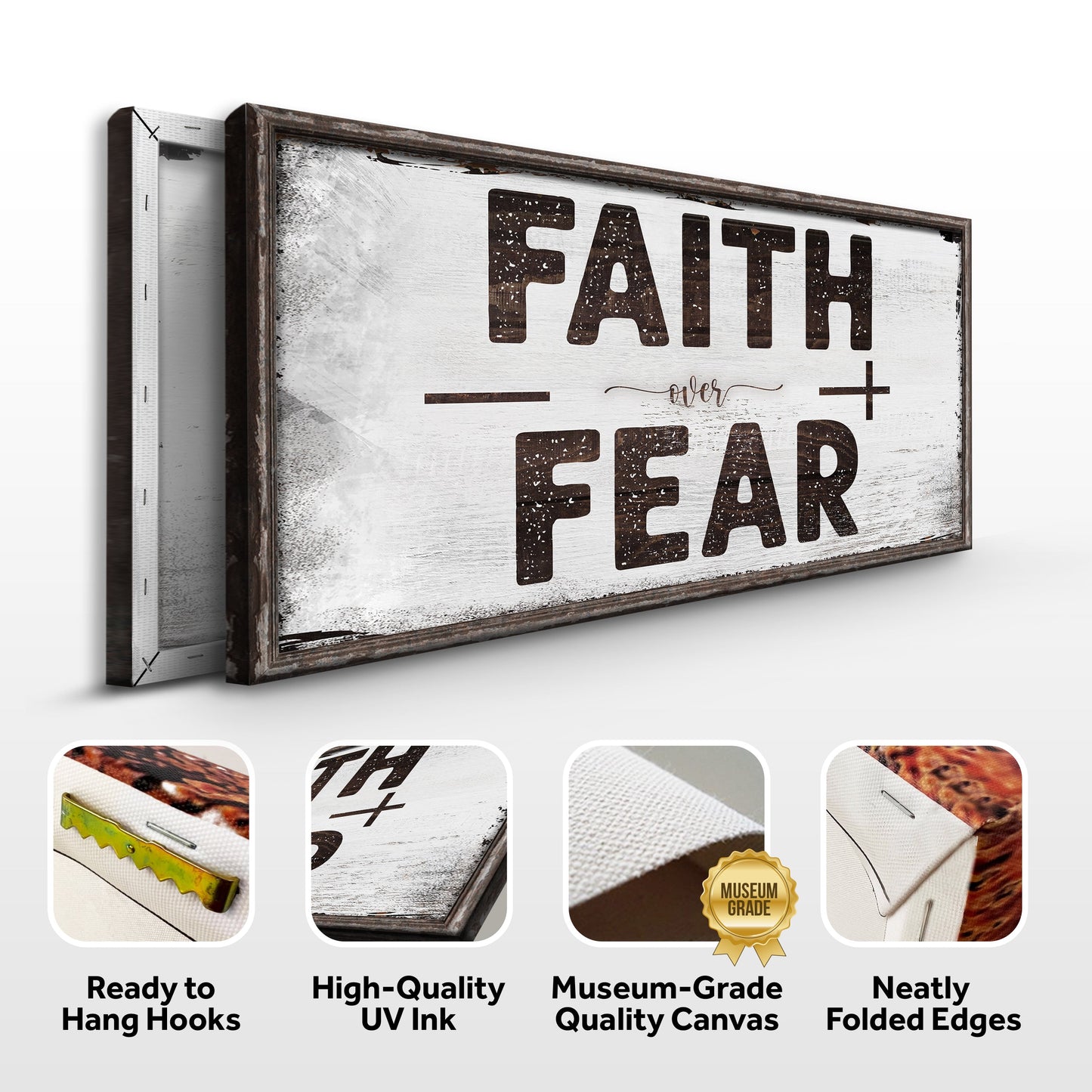 Faith Over Fear Motivational Canvas Sign