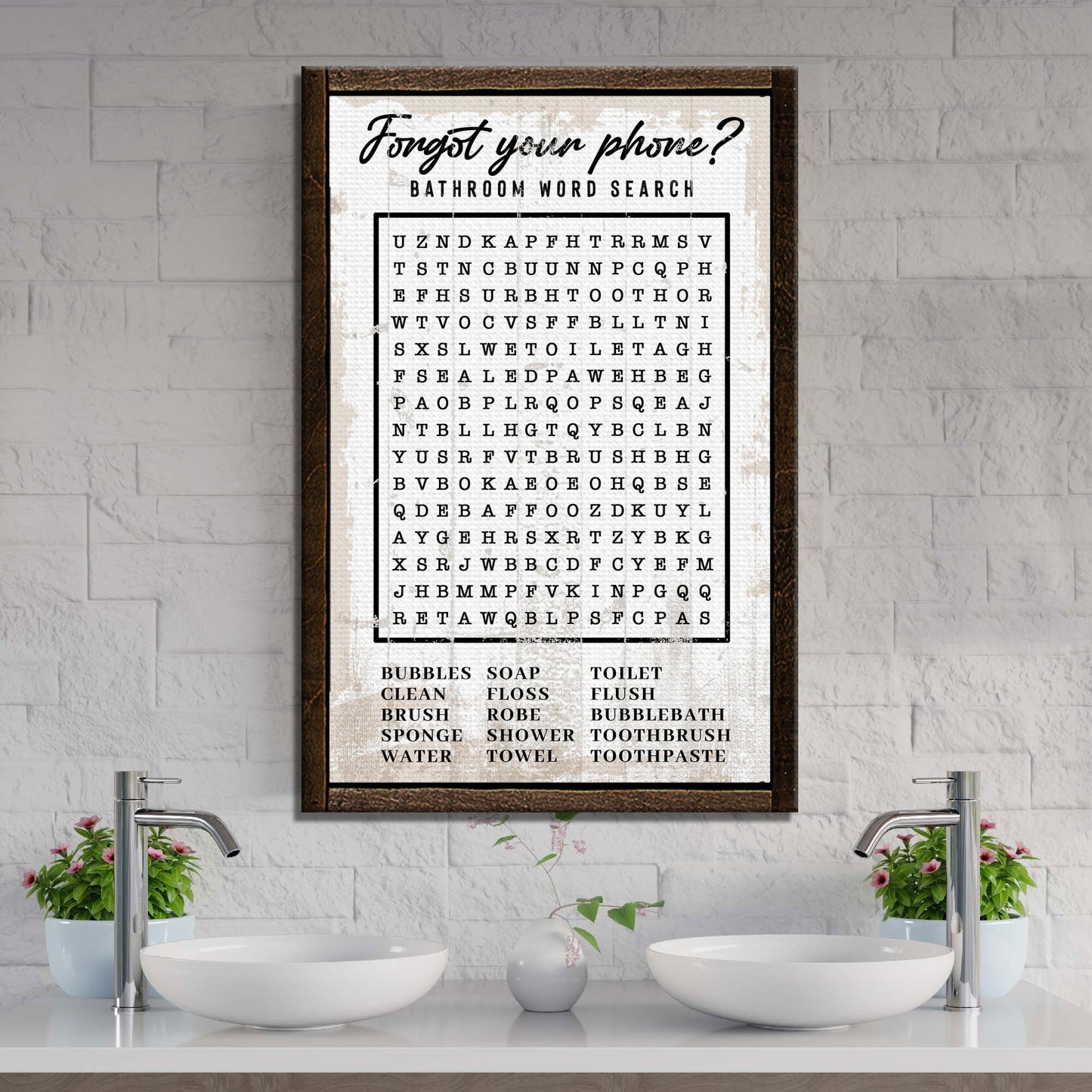 Bathroom Word Search Canvas Sign