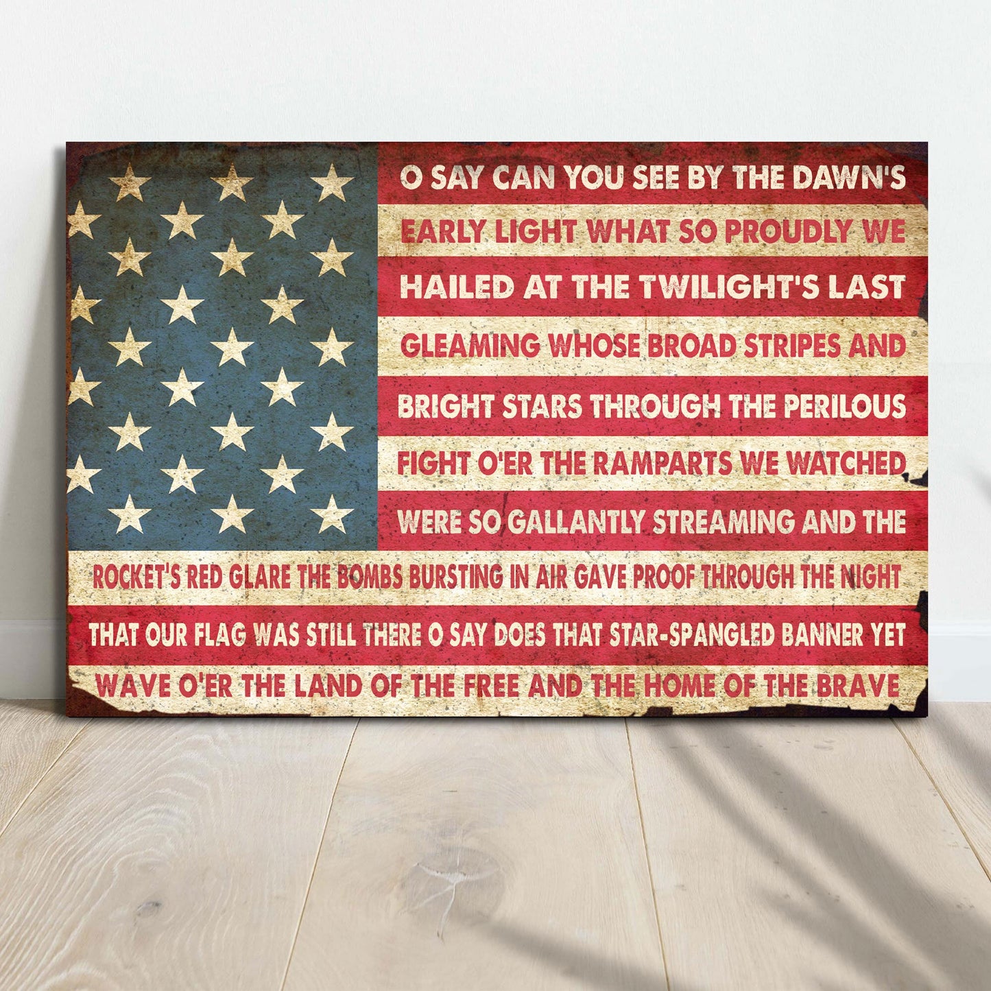 American Anthem patriotic rustic word-art canvas sign in red, white and blue