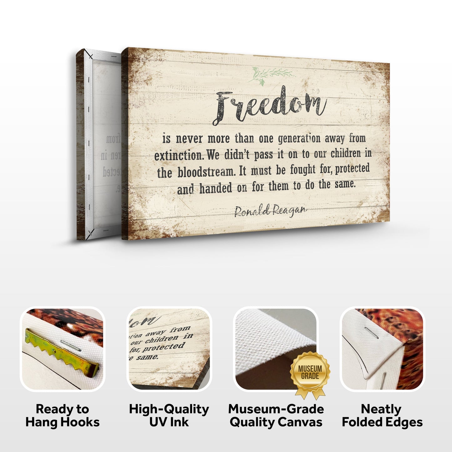 Freedom By Ronald Reagan Patriotic Canvas Sign II