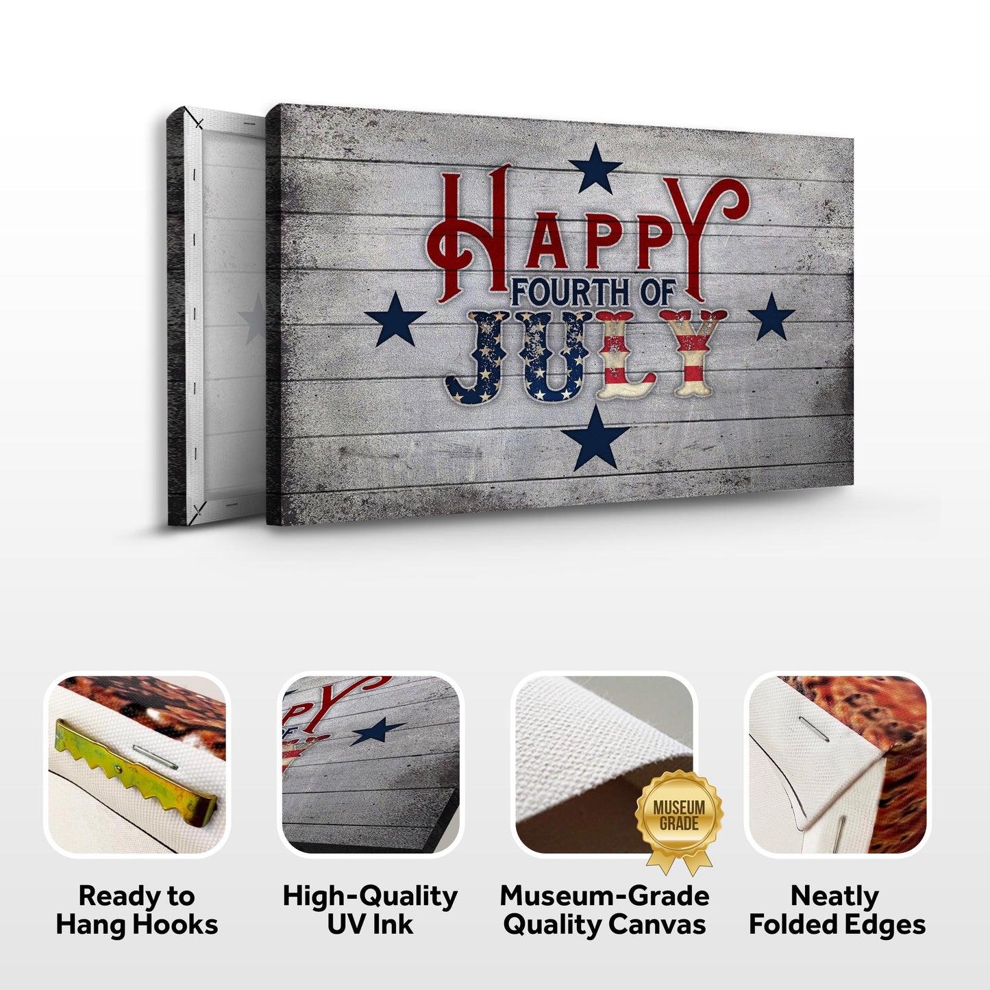 Happy Fourth Of July Patriotic Canvas Sign