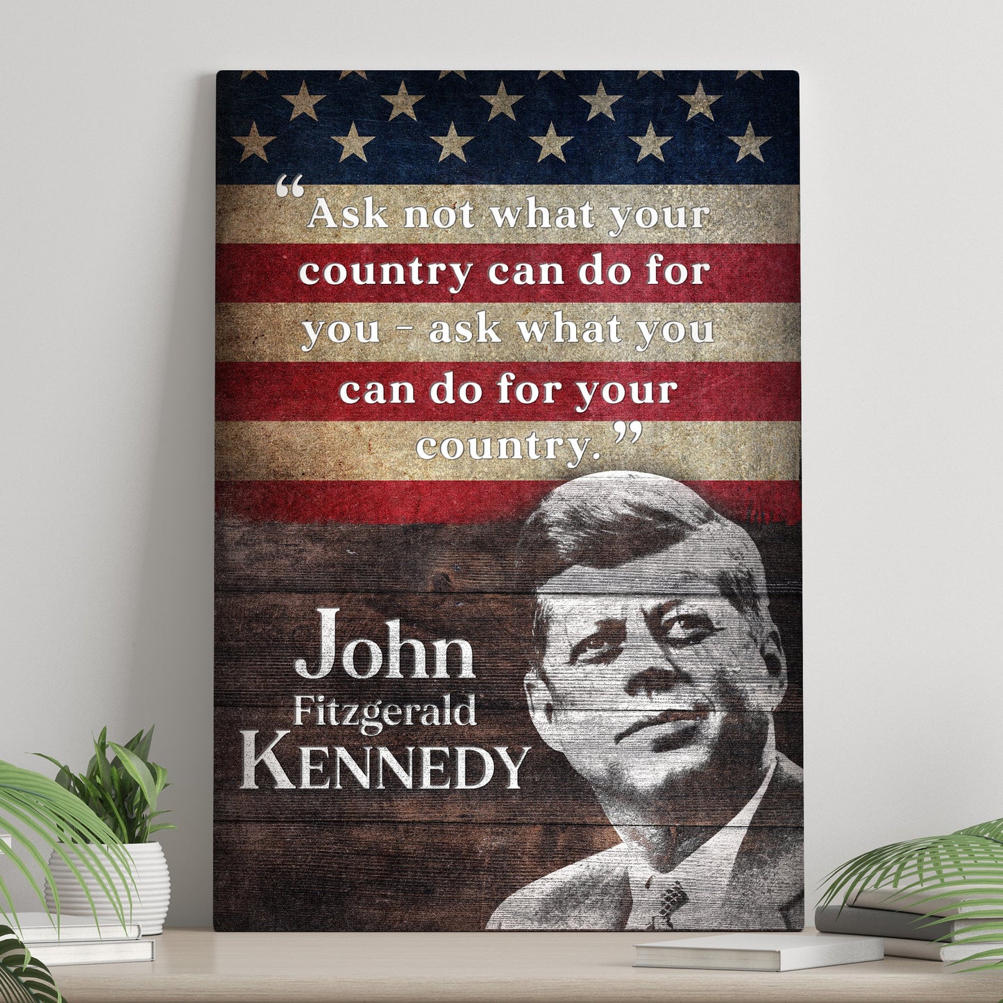 John F Kennedy inaugural address patriotic word-art canvas sign