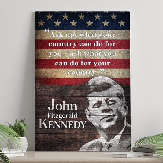 John F Kennedy inaugural address patriotic word-art canvas sign