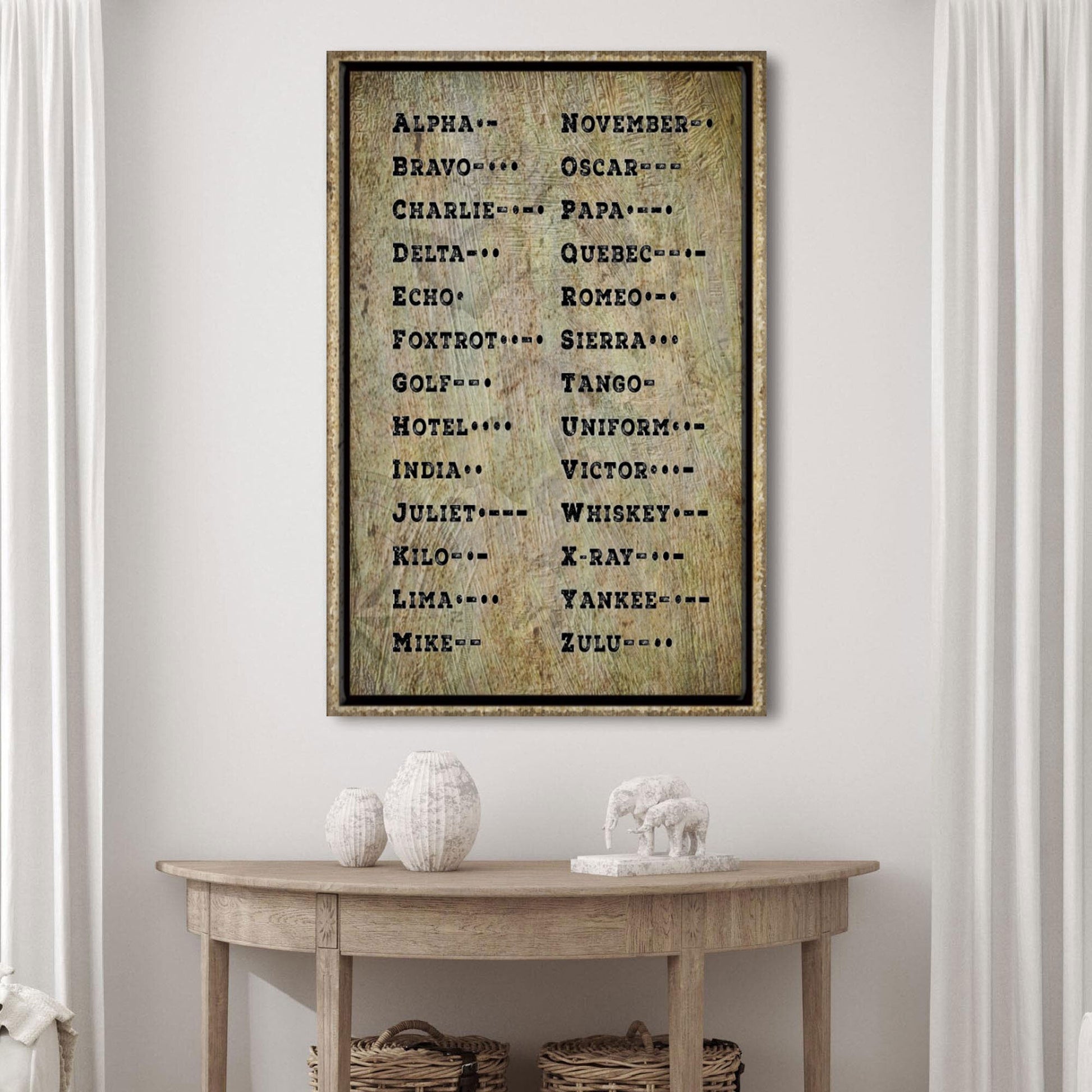 Personalized Morse code canvas sign with a custom word in dots and dashes