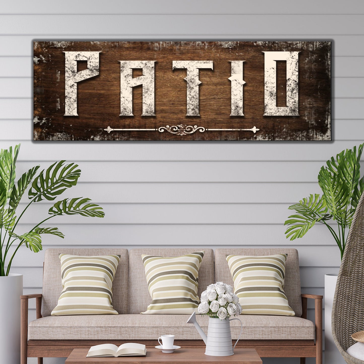 Distressed White Patio Personalized Canvas Sign