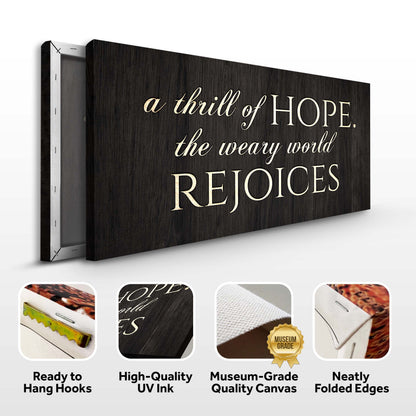 Christmas hymn sign canvas front and side, with text: Ready to Hang Hooks, High-Quality UV Ink, Museum-Grade Quality Canvas, Neatly Folded Edges