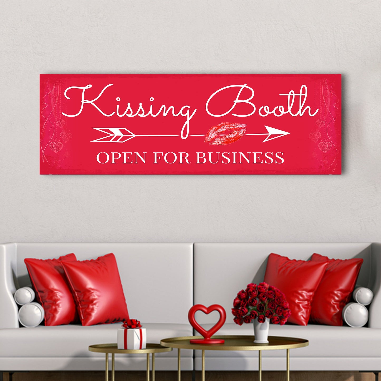 Kissing Booth Open For Business canvas sign - gallery wrapped made in USA ready to hang