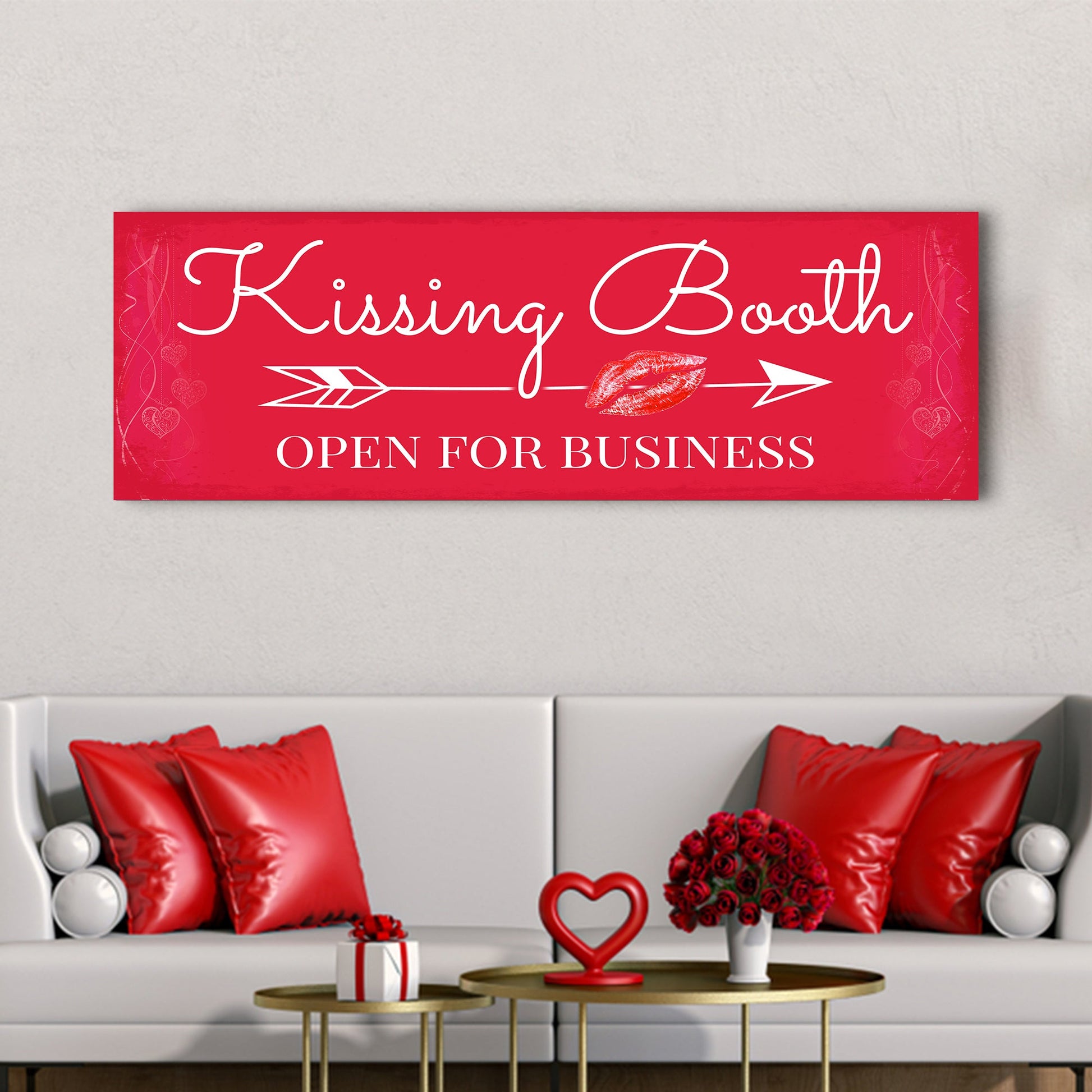 Kissing Booth Open For Business canvas sign - gallery wrapped made in USA ready to hang