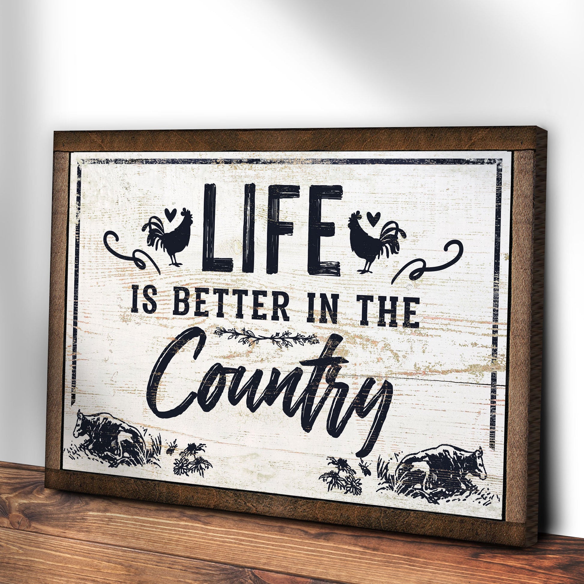 Life Is Better in the Country canvas wall art with rustic vintage typography for farmhouse decor