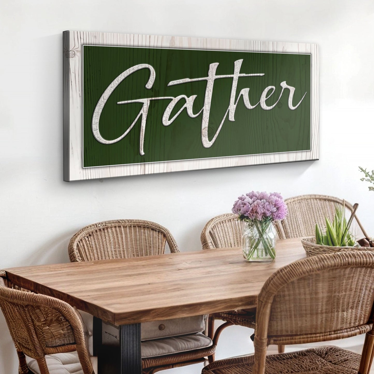 Script font Gather canvas wall art sign for dining rooms and farmhouse entryways